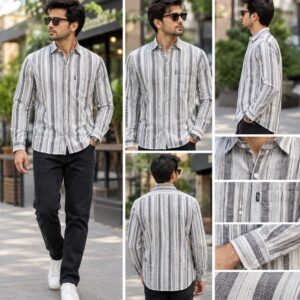 Ginco Cotton Smart Fit Stripes Full Sleeves Casual Wear Shirt for Men
