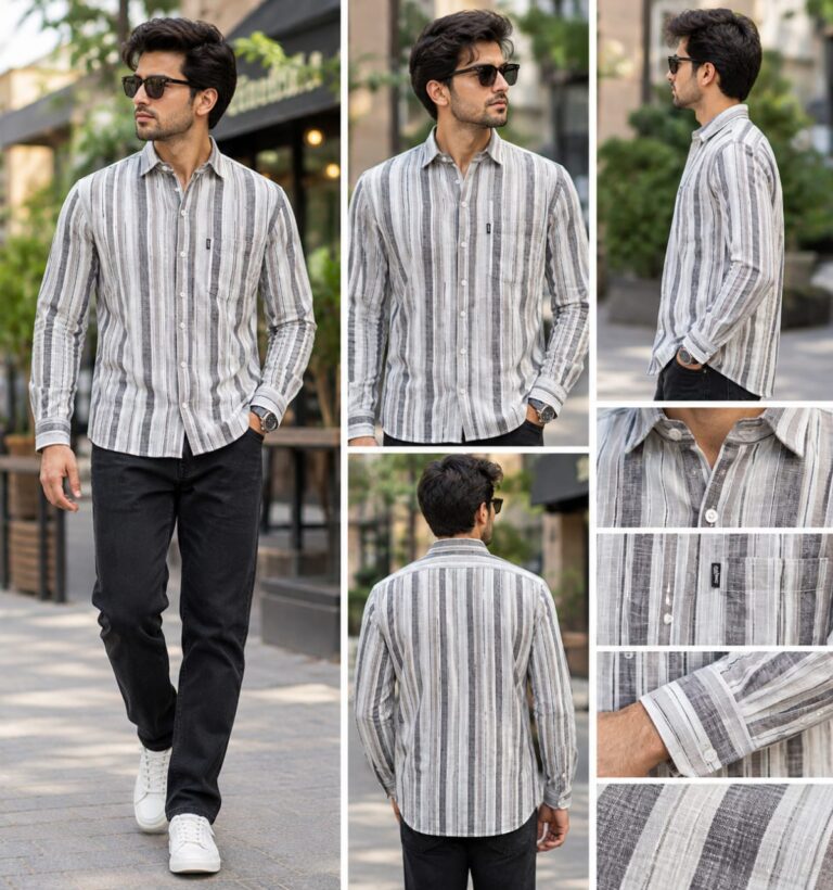 Ginco Cotton Smart Fit Stripes Full Sleeves Casual Wear Shirt for Men