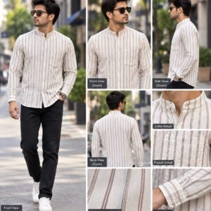 Ginco Cotton Casual Wear Full Sleeves Smart Fit Stripes Shirt for Men