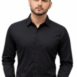 Ginco Satin Black Smart Fit Plain Full Sleeves Party Wear Shirt for Men
