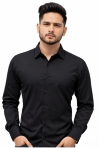 Ginco Satin Black Smart Fit Plain Full Sleeves Party Wear Shirt for Men