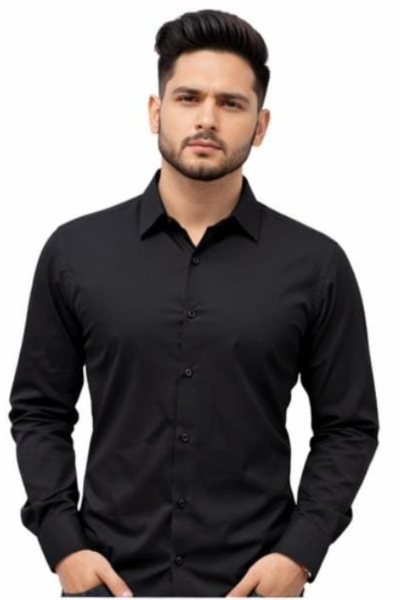 Ginco Satin Black Smart Fit Plain Full Sleeves Party Wear Shirt for Men