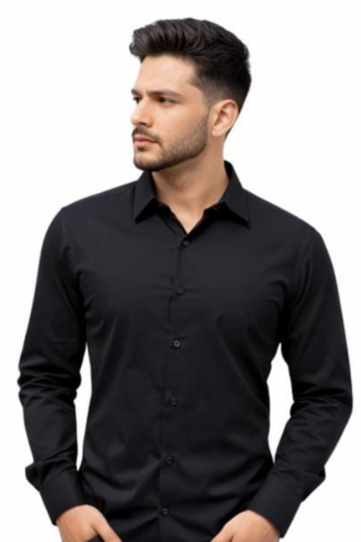 Ginco Satin Black Smart Fit Plain Full Sleeves Party Wear Shirt for Men Hover Image