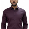 Ginco Satin Wine Smart Fit Plain Full Sleeves Party Wear Shirt for Men