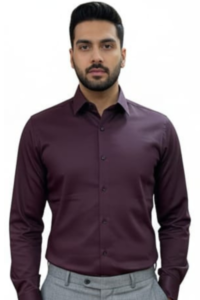 Ginco Satin Wine Smart Fit Plain Full Sleeves Party Wear Shirt for Men