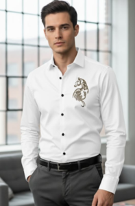 Ginco Satin Black Smart Fit Plain Pattern Full Sleeves Party Wear Shirt for Men
